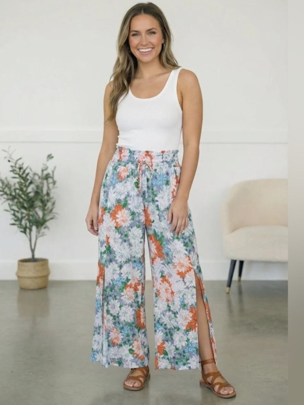 NWT And The Why Floral Print Split Hem Palazzo Pants